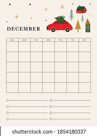 Christmas Calendar Planner Template Illustration.
