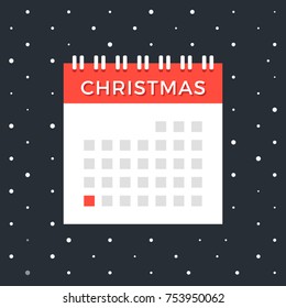 Christmas calendar. Vector calendar with December 25 red date. Christmas day, Xmas, winter holiday concepts. Flat design. Vector illustration