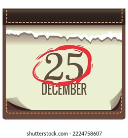 Christmas calendar vector image pointing to the 25th with a white background