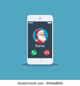 Christmas call from Santa Claus. Avatar Santa on your phone screen. Vector illustration for holiday design web banners website or greeting cards