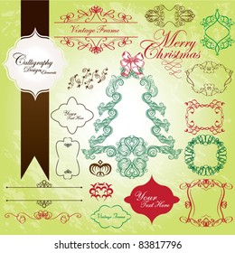 christmas calligraphic design elements in grunge background
