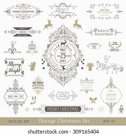 Christmas Calligraphic Design Elements and Page Decoration, Vintage Frames - vector set