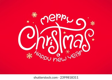 Christmas calligraphic inscription on red background. Vector illustration