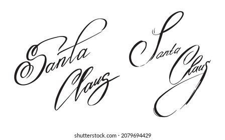 Christmas calligraphic signature of Santa Claus. Isolated vector by hand. Winter holiday, design for greeting cards and letters, banners and posters,
emblems and prints.