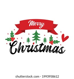 Christmas with Calligraphic Text style. Creative typography for Christmas Holiday With Christmas Elements