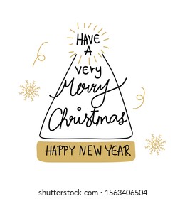 Christmas calligraphy design doodle elements. wool hat and snowflake on white background. Hand Drawn vector illustration.