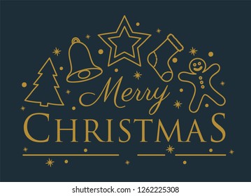 Christmas calligraphy with ornaments. Vector.