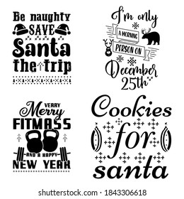 Christmas calligraphy quotes set. Colorful typography designs for xmas decoration, cards, t shirts, mug, other prints with words and holiday symbols. Stock vector lettering bundle isolated