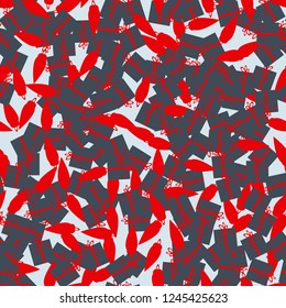 Christmas camouflage of various shades of blue and red colors. It is a colorful seamless pattern that can be used as a camo print for clothing and background and backdrop or computer wallpaper