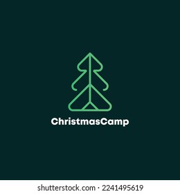 Christmas Camp, Pine Tree and Tent Logo Design Vector