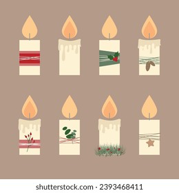 Christmas candel decorate. Flat vector illustration. Christmas Card.