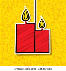 christmas candel  label with christmas object pattern background vector