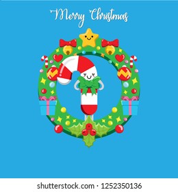 Christmas candi with wreath, Flat Design Style Eps 10. 2