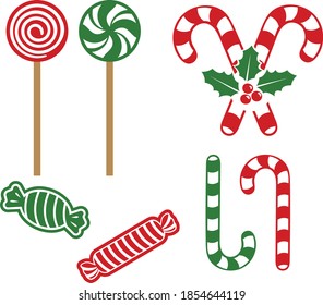 Christmas Candies, Candy Cane and Xmas Sweets Vector Set