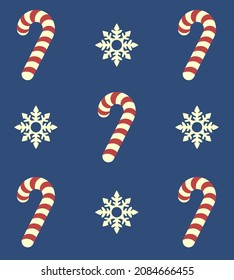 Christmas candies and snowflakes pattern on blue backgorund
