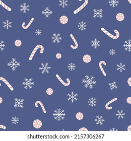 Christmas candies and snowflakes. Seamless pattern. 