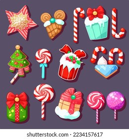 Christmas candies sticker set, xmas candy sticker collection decoration. New-year holidays