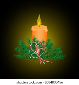 Christmas candle. Advent symbol. Wreath icon. Holiday decoration. Glowing background. Vector illustration. Stock image. 