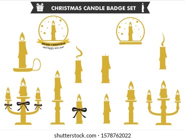 Christmas candle badge set , gold colour vector , including tall and short candle globe, and the candle holder