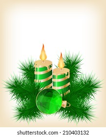 Christmas candle and ball decorate card vector illustration