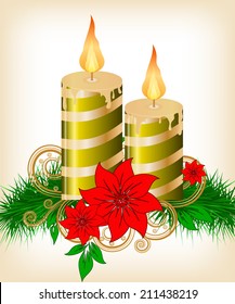 Christmas candle and ball decorate card vector illustration