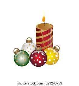 Christmas candle with ball, Christmas symbol vector illustration