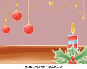 christmas candle and balls flat