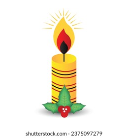 Christmas candle and berries icon in cartoon style isolated on white background