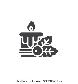 Icono vectorial de velas y bayas de Navidad. signo plano relleno para concepto móvil y diseño web. Icono de glifo de velas y Mistletoe. Símbolo, ilustración del logotipo. Gráficos vectoriales