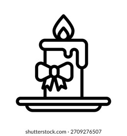 Navidades Vela con Ilustración vectorial de decoración de arco, icono de estilo de línea