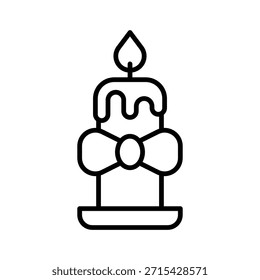 Christmas Candle with Bow Vector Illustration, Line Style Icon.