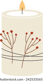 Vela de Navidad con ilustración vectorial de rama
