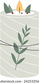 Vela de Navidad con ilustración vectorial de rama