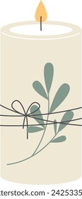 Christmas Candle With Branch Vector Illustration