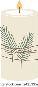 Christmas Candle With Branch Vector Illustration