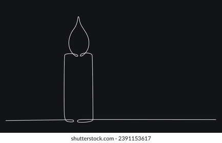 Weihnachtskerze mit brennender Flamme. Eine durchgängige, einzeilige Handzeichnung. Vektorgrafik einzeln auf Hintergrund für Design-Template-Grußkarte, Einladung. Bearbeitbarer Strich.