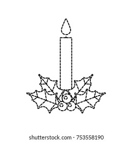 christmas candle burning with holly berry leaves decoration vector illustration