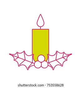 christmas candle burning with holly berry leaves decoration vector illustration