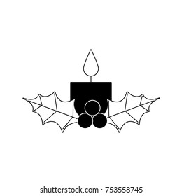 christmas candle burning with holly berry leaves decoration vector illustration