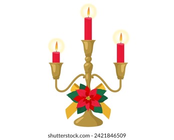 Christmas candle candlestick red vector illustration