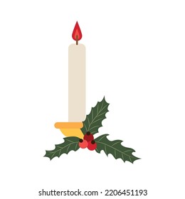Christmas candle in a candlestick. vector illustration