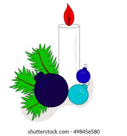 Christmas candle combined with tree branches, balls.