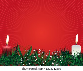 Christmas candle combined width Christmas tree branches, candy and bows.