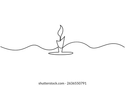 Christmas Candle continuous one line drawing minimalism design, Modern isolated background, Aroma candles one line art, Candle light continuous one line.