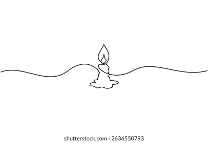 Christmas Candle continuous one line drawing minimalism design, Modern isolated background, Aroma candles one line art, Candle light continuous one line.