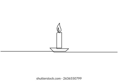 Christmas Candle continuous one line drawing minimalism design, Modern isolated background, Aroma candles one line art, Candle light continuous one line.