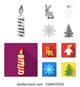 Christmas candle, deer, angel and snowflake monochrome,flat icons in set collection for design. Christmas vector symbol stock web illustration.