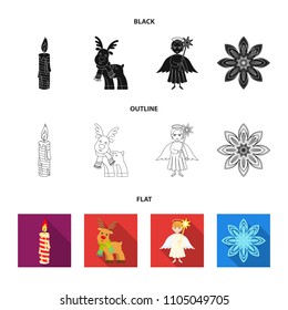 Christmas candle, deer, angel and snowflake black,flat,outline icons in set collection for design. Christmas vector symbol stock web illustration.