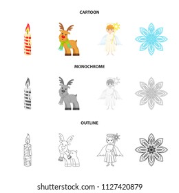 Christmas candle, deer, angel and snowflake cartoon,outline,monochrome icons in set collection for design. Christmas vector symbol stock web illustration.