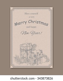 Christmas Candle  in doodle style. Creative Greting Card. Vector background